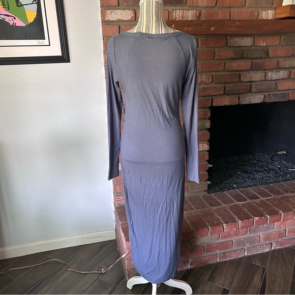 Anthropologie Daily Practice Faux Wrap Midi Dress in Steel Blue Ribbed Sz S - Picture 7 of 10